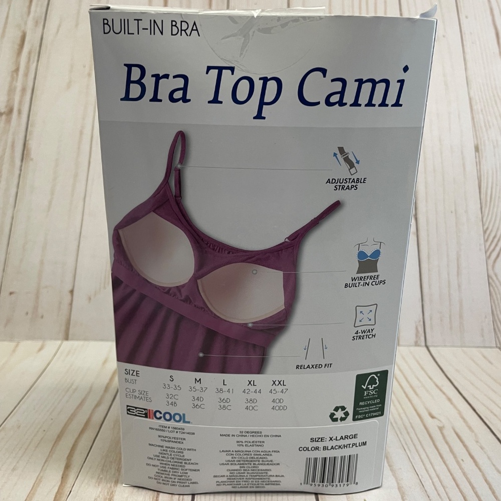 Women's 32 Cool Built In Bra Top Cami Camisole 2 Pack XL Bust 42-44" NEW - Picture 3 of 3